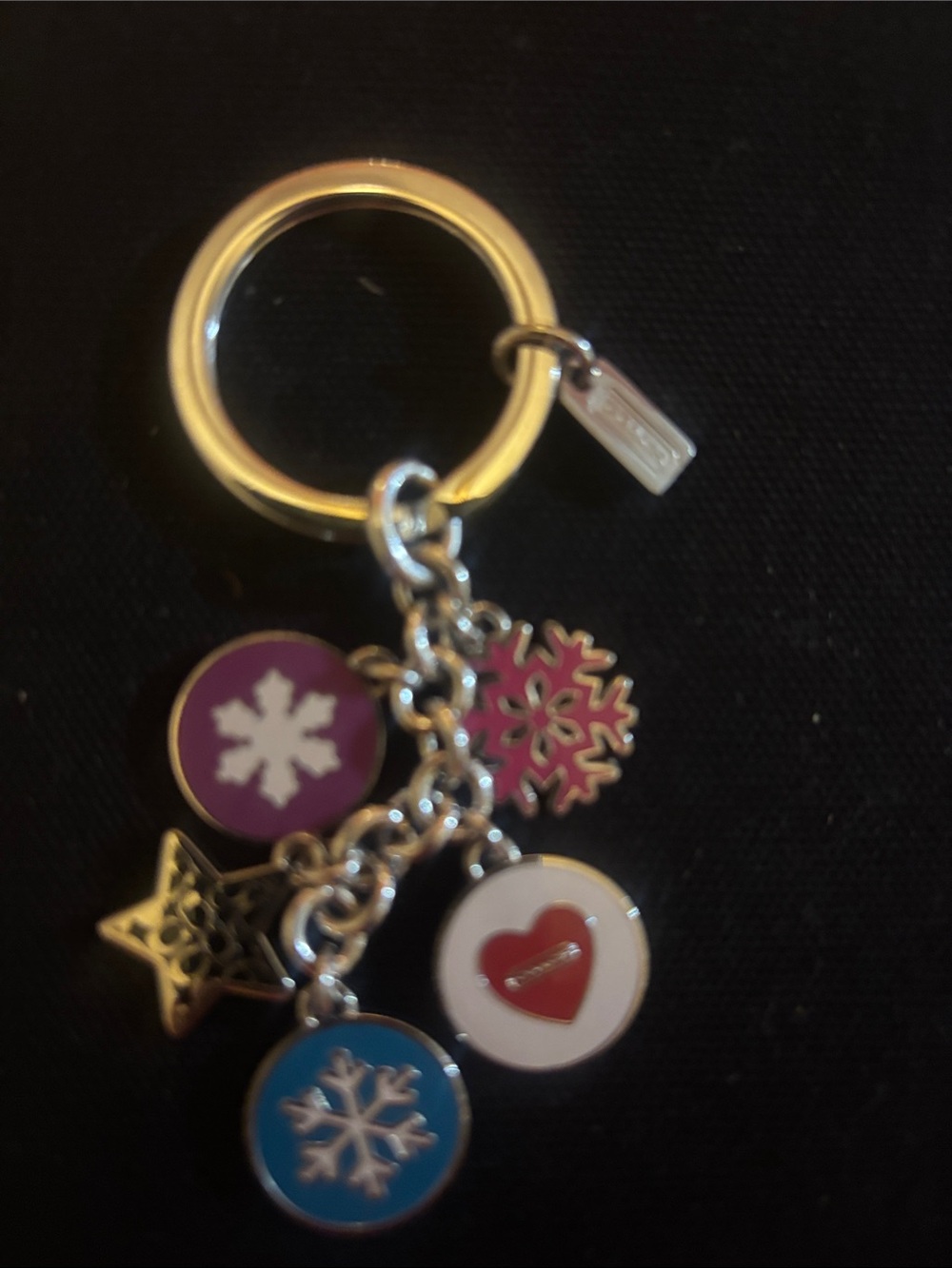 Coach Silver-Tone Keyring with Purple, Pink, Blue & White Charms